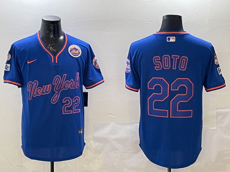 Men New York Mets #22 Soto Blue Throwback Game Nike 2025 MLB Jersey style 2